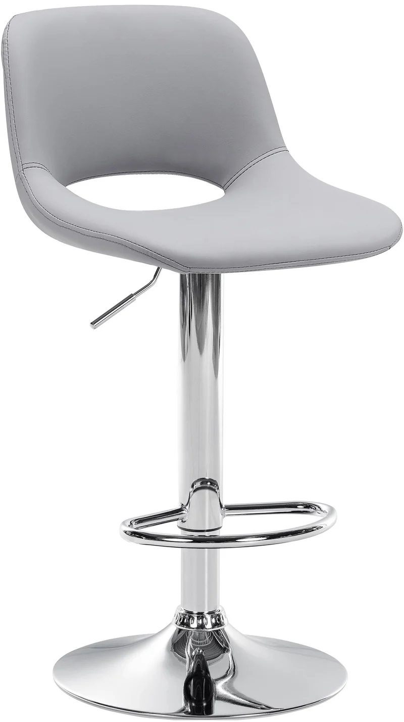 Tabouret de bar chaise haute x1 avec repose-pieds en PVC gris piètement métallique chromé 10_0004579