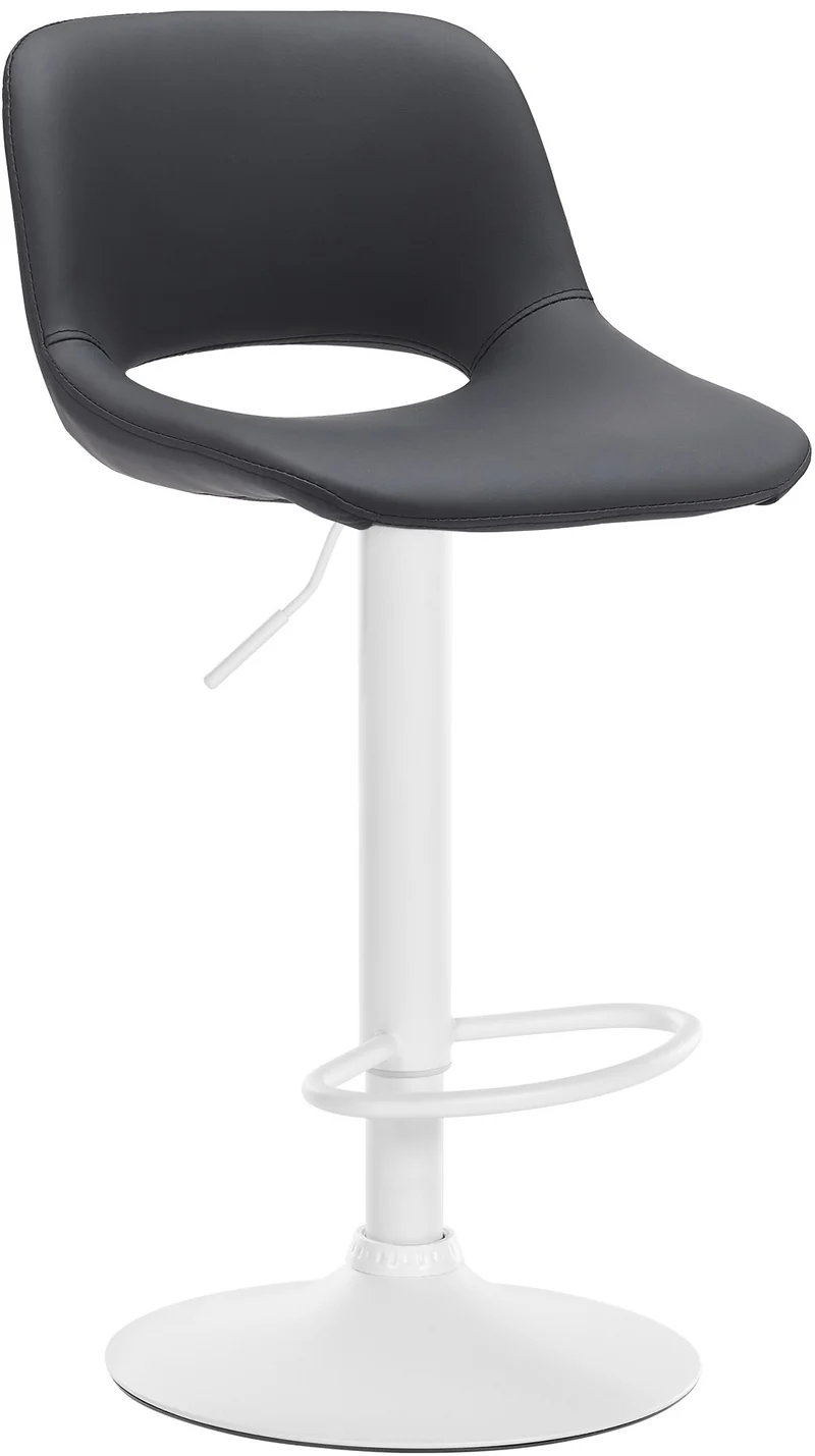 Tabouret de bar chaise haute x1 avec repose-pieds en PVC noir piètement métallique blanc 10_0004588