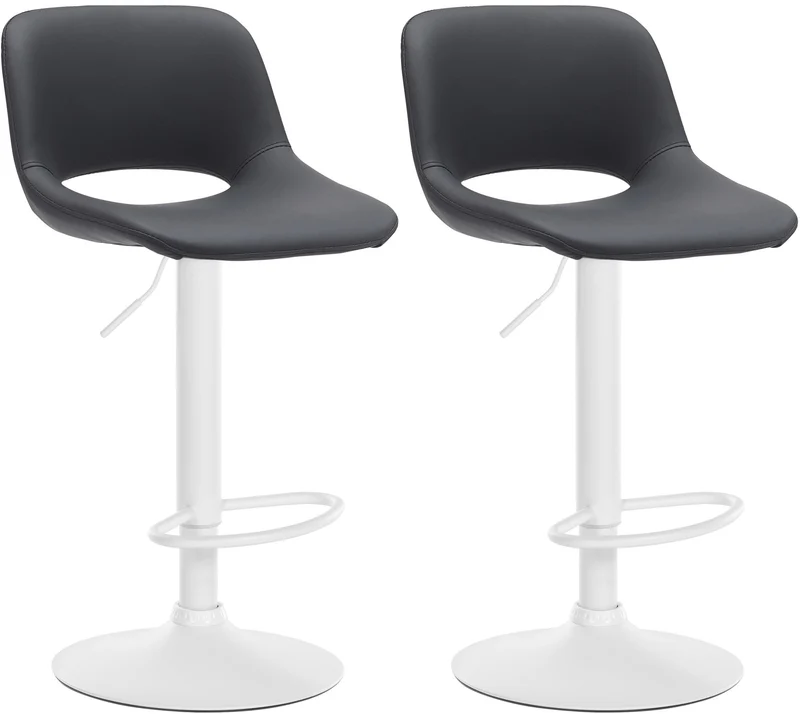 Tabourets de bar chaises haute x2 avec repose-pieds en PVC noir piètement métallique blanc 10_0004070