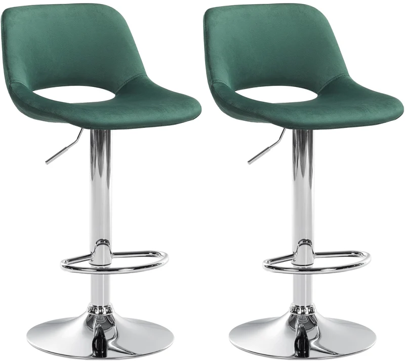 Tabourets de bar chaises haute x2 avec repose-pieds en velours vert piètement métallique chromé 10_0004074