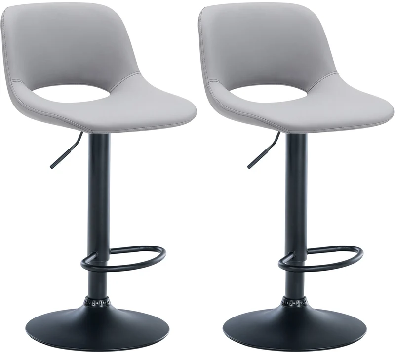 Tabourets de bar chaises haute x2 avec repose-pieds en PVC gris piètement métallique noir 10_0004065