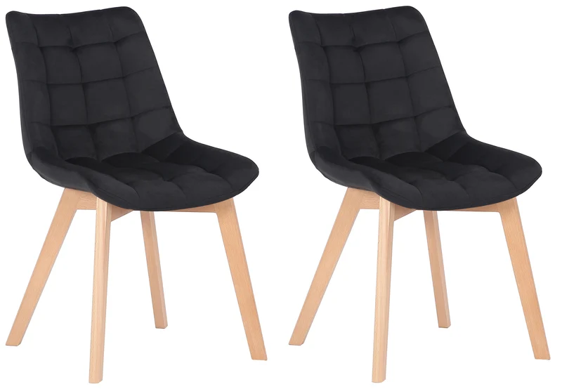 Lot de 2 chaises de salle à manger rembourrage généreux en velours noir piètement en bois 10_0007742