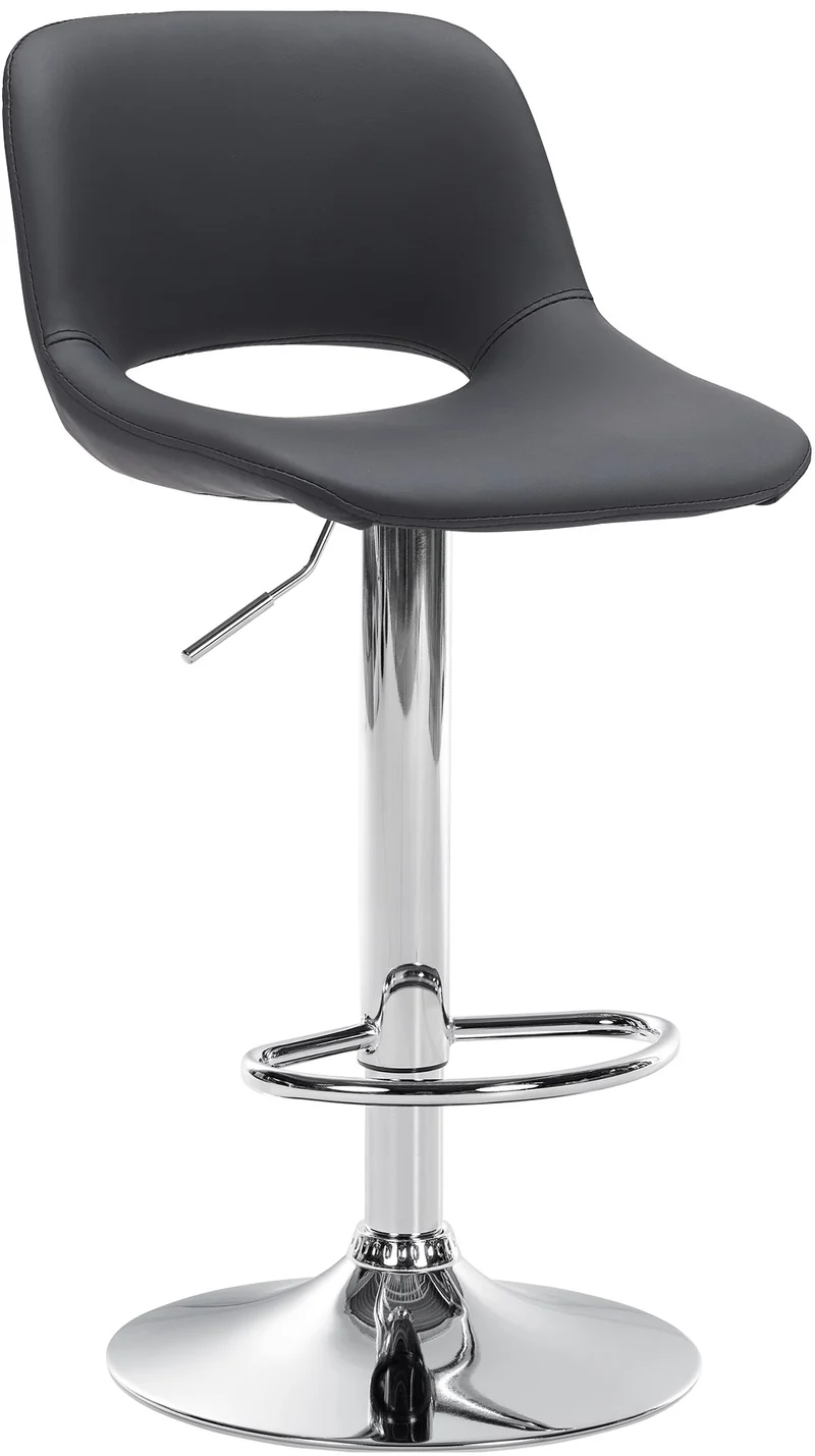 Tabouret de bar chaise haute x1 avec repose-pieds en PVC noir piètement métallique chromé 10_0004580