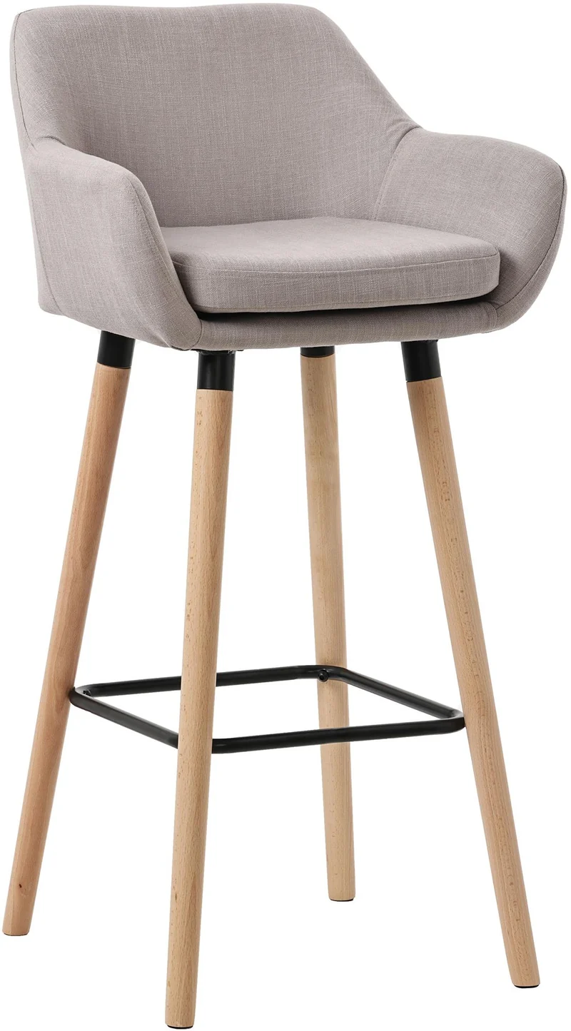 Tabouret de bar lounge x1 design scandinave assise en tissu taupe pieds en bois repose-pieds en métal 10_0004916