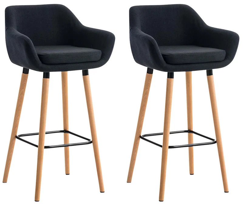 Lot de 2 tabourets de bar design et confortable en tissu noir avec accoudoirs et repose-pieds 10_0000271
