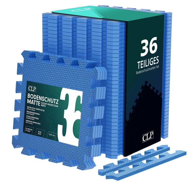 Tapis de protection de sol puzzle 36 pièces protection pour salle de sport atelier garage jeux 31x31 plastique bleu 10_0009005