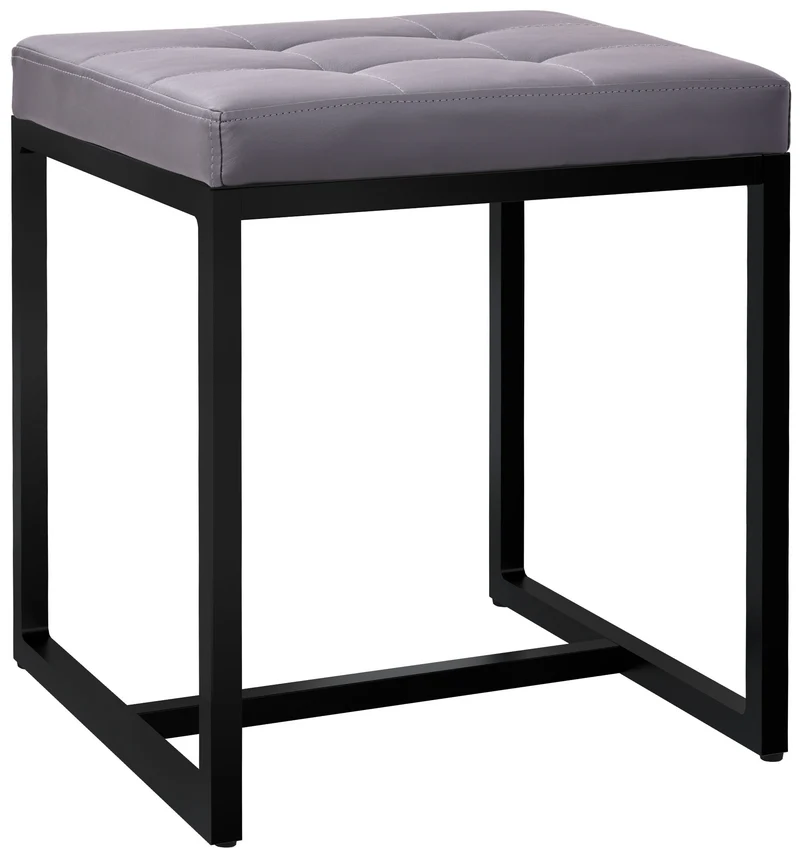 Banc d’entrée tabouret contemporain largeur 40cm à structure en métal noir assise capitonnée en similicuir gris 10_0006073