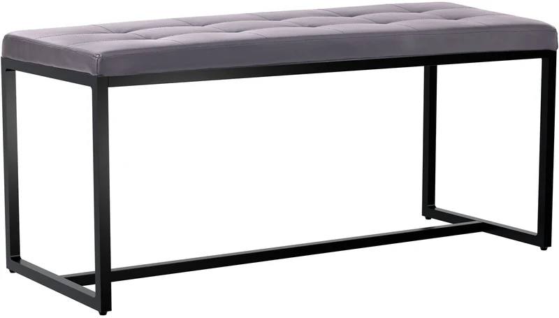Banc d’entrée contemporain largeur 100cm à structure en métal noir assise capitonnée en similicuir gris 10_0006170