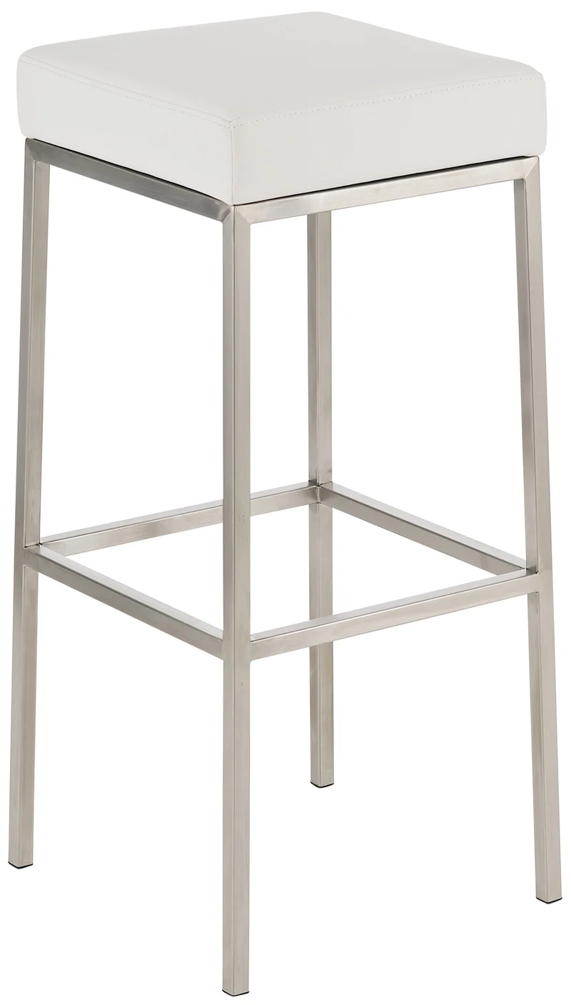 Tabouret de bar rembourré revêtement synthétique blanc avec repose-pieds acier inoxydable hauteur de l'assise 85 cm 10_0000020