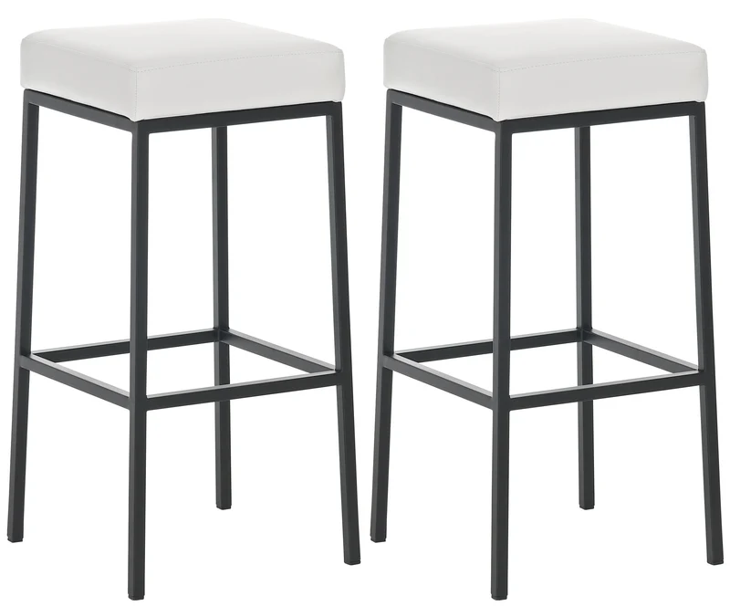 Lot de 2 tabourets de bar avec repose-pieds design simple hauteur 85 cm en PVC blanc et métal noir 10_0004380