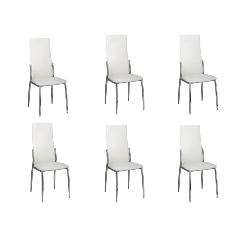Set de 6 chaises de salle à manger cuisine design classique en PVC blanc cadre chromé DEC025671