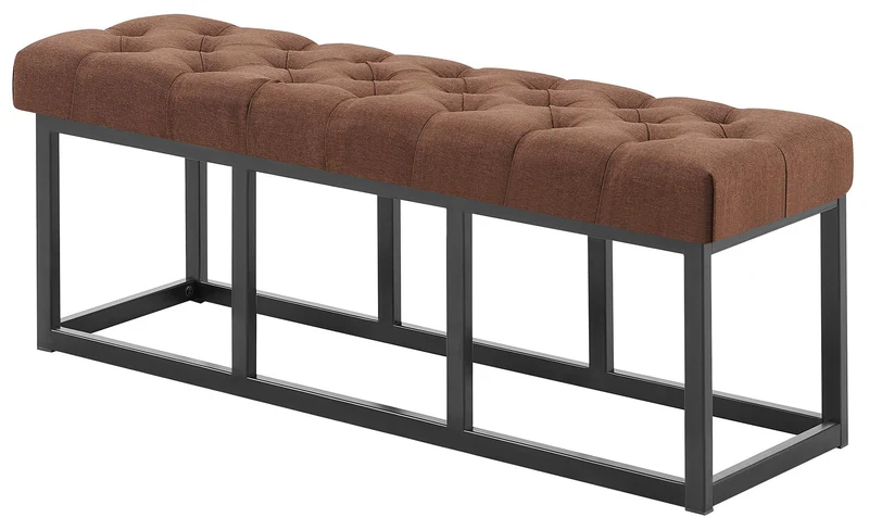 Banc d'entrée en tissu marron boutons décoratifs avec structure en métal noir 120 x 38 x 46 cm 10_0008727