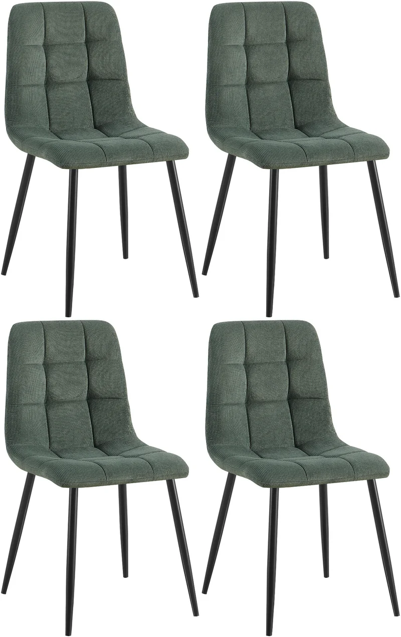 Lot de 4 chaises de salle à manger en velours côtelé vert avec structure en métal noir 45 x 55 x 84 cm 10_0007668