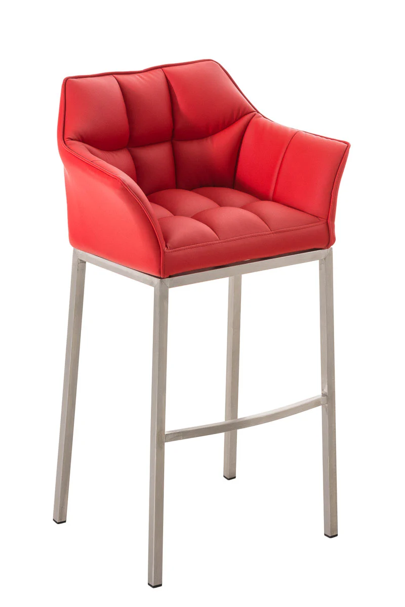 Tabouret de bar x1 en similicuir rouge avec structure en métal finition acier inoxydable hauteur d'assise 83 cm 10_0000987
