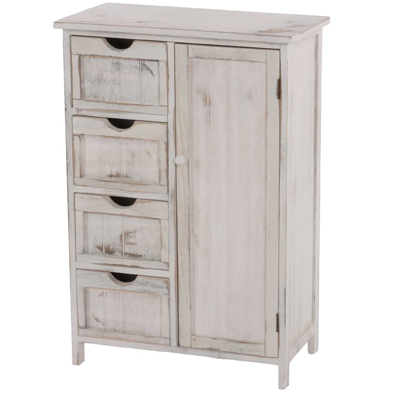 Commode petit meuble de rangement style vintage 82x55x30cm blanc vieilli 04_0002489