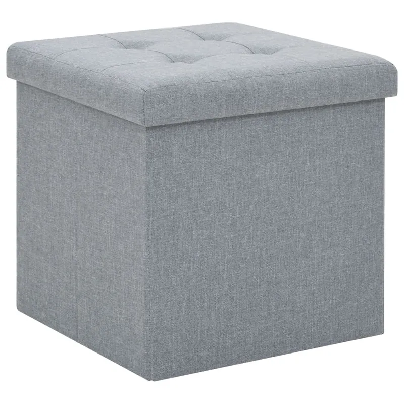 Tabouret assise pouf avec espace de rangement pliable en MDF et faux lin gris DEC026346