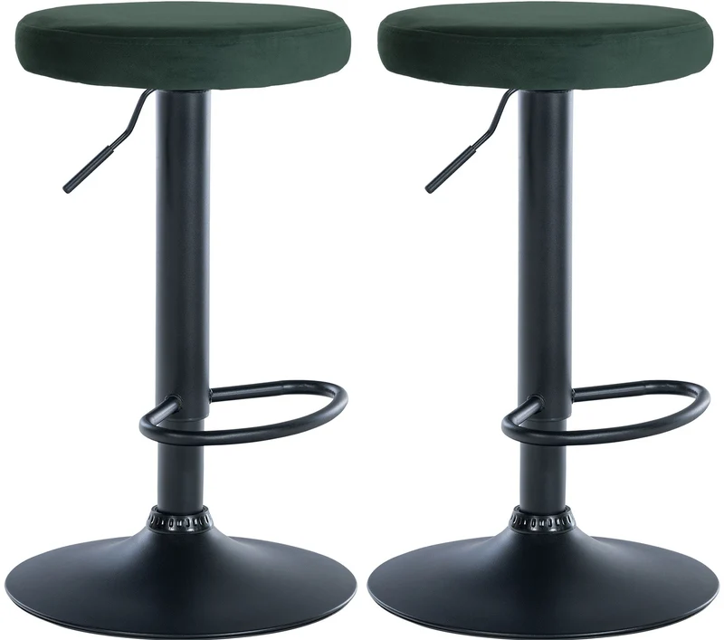 Lot de 2 tabourets de bar avec assise en tissu velours vert et cadre métal noir TDB10708