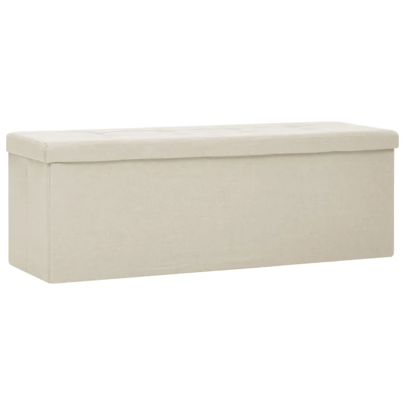 Banc banquette de rangement pliable 110 x 38 x 38 cm en tissu blanc crème DEC024786