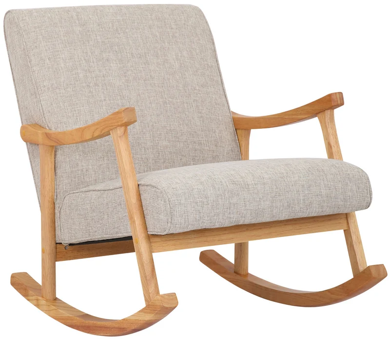 Fauteuil à bascule en tissu crème design scandinave moderne pieds en bois FAB10086