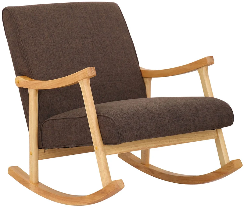 Fauteuil à bascule en tissu marron design scandinave moderne pieds en bois FAB10089