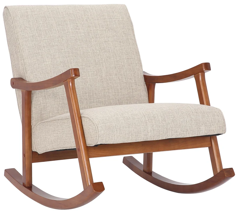Fauteuil à bascule style rocking chair en tissu crème et pied en bois FAB10067