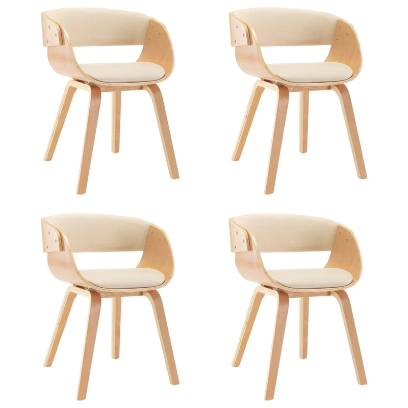 Lot de 4 chaises de salle à manger cuisine design intemporel bois courbé et synthétique crème CDS021454