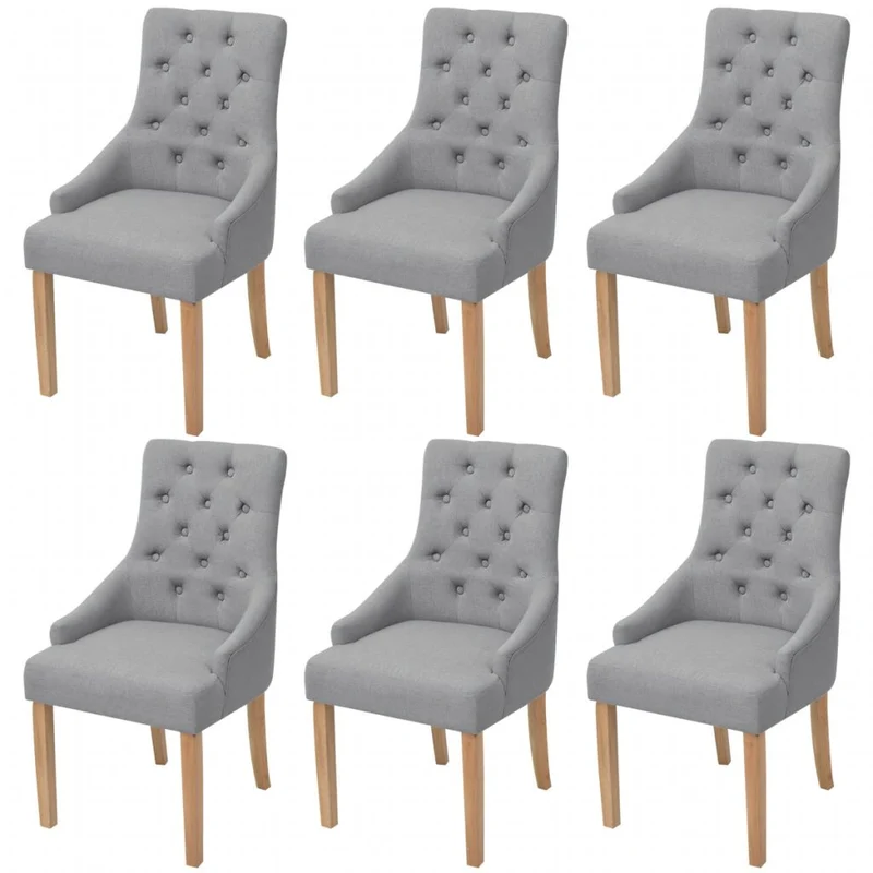 Lot de 6 chaises de salle à manger cuisine capitonné design classique en tissu gris clair CDS022405