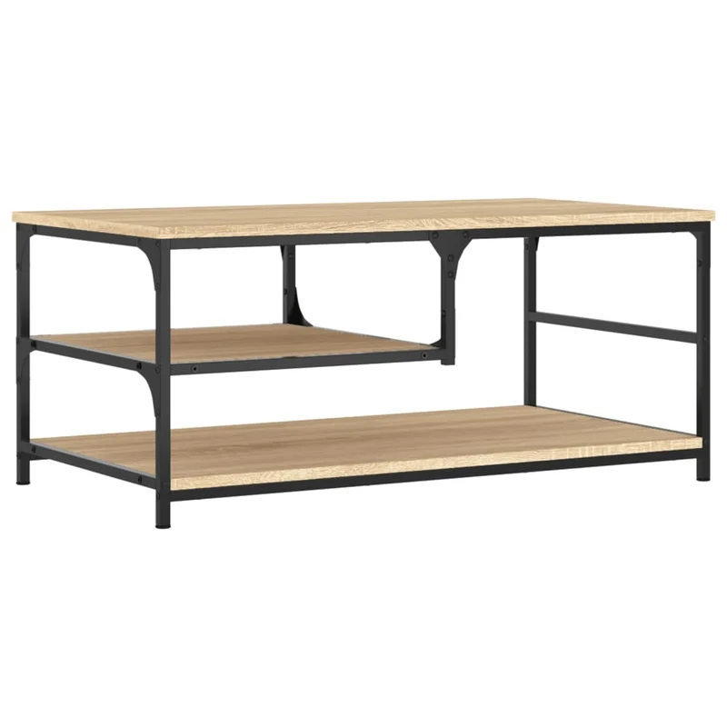 Table basse design industriel rustique 90 x 49 x 40 cm bois d'ingénierie marron et métal DEC039028