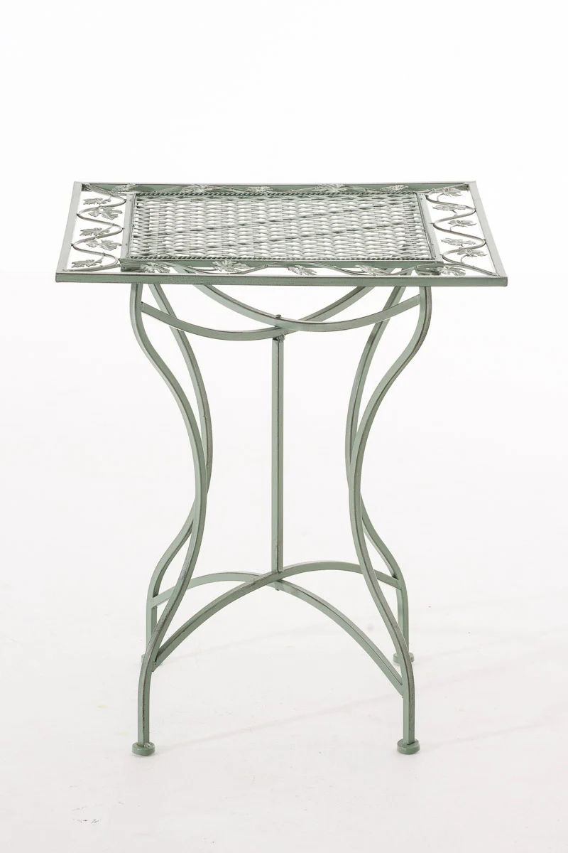 Table de jardin terrasse balcon design rustique en fer forgé vert vieilli 10_0007983