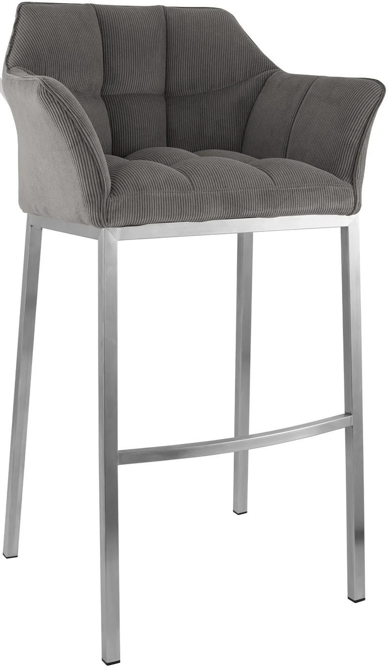 Tabouret de bar x1 assise enveloppante capitonnée en velours côtelé taupe avec structure à 4 pieds en acier inoxydable 10_0006287