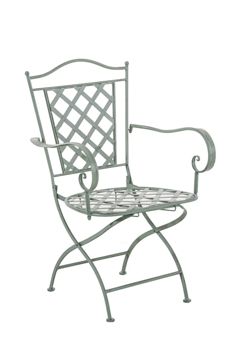 Chaise de jardin en fer forgé vert vieilli avec accoudoir MDJ10076