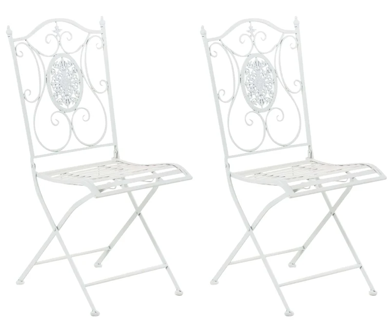 Lot de 2 chaises de jardin balcon terrasse design rustique pliable en métal blanc 10_0002876