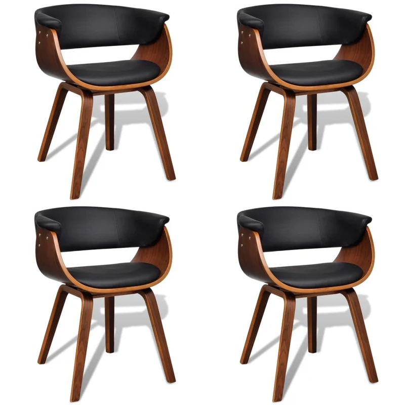 Lot de 4 chaises de salle à manger cuisine design intemporel bois courbé et synthétique noir CDS021323