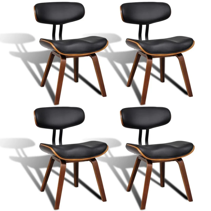 Lot de 4 chaises de salle à manger cuisine design moderne bois courbé et synthétique noir CDS021324