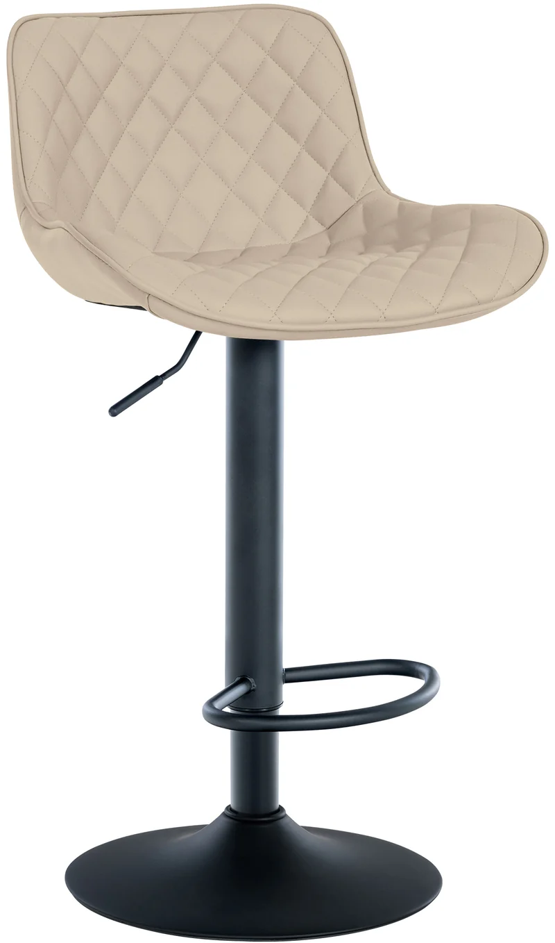 Tabouret de bar x1 assise avec coutures décoratives losange en PVC crème et pieds en métal noir 10_0005225