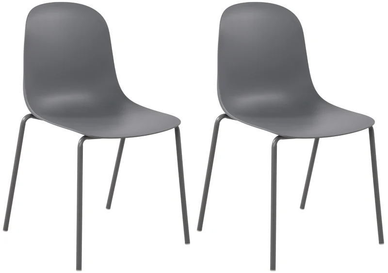Lot de 2 chaises de jardin en plastique gris foncé et cadre robuste à quatre pieds en acier 10_0007327