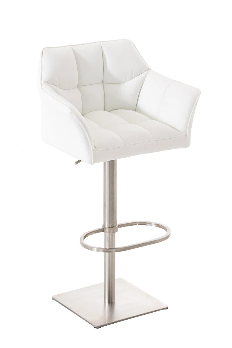 Tabouret de bar x1 réglable en similicuir blanc assise enveloppante capitonnée avec base carrée en acier inoxydable 10_0006324