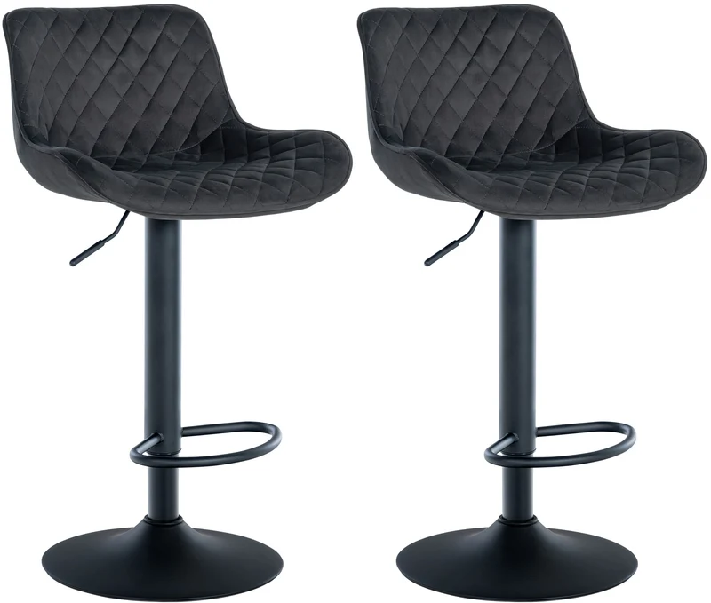 Lot de 2 tabourets de bar réglable et pivotant assise en velours noir pieds métal noir TDB10607