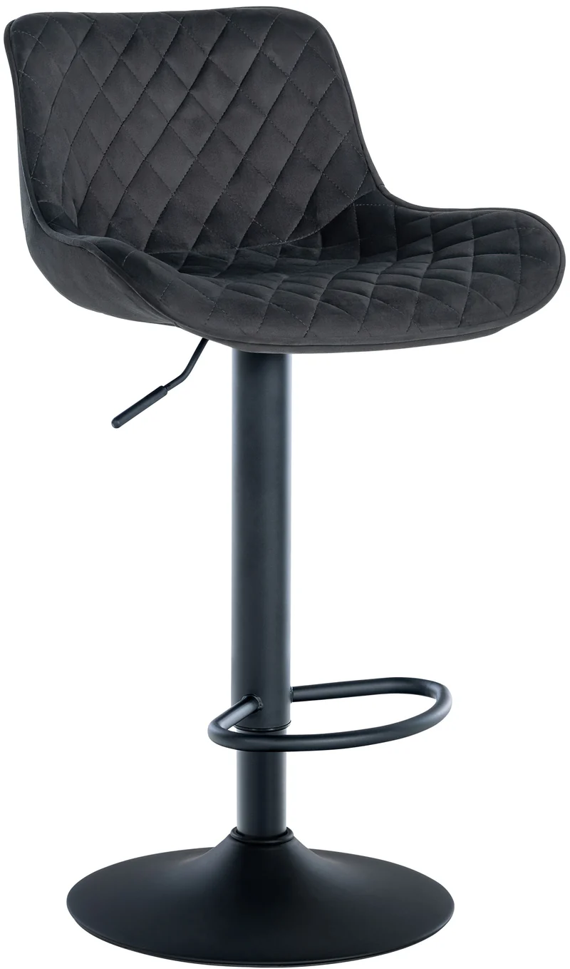 Tabouret de bar x1 assise avec coutures décoratives losange en velours noir et pieds en métal noir 10_0005228