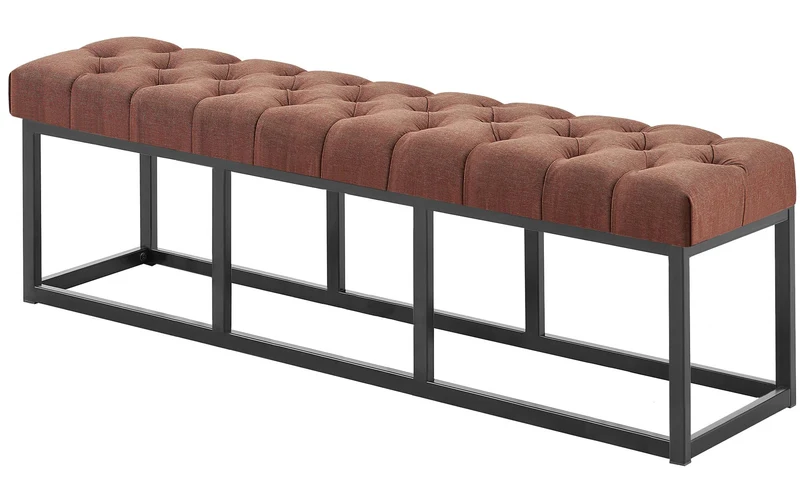Banc capitonné rembourré 150 cm tissu marron avec structure en métal noir design contemporain 10_0008600