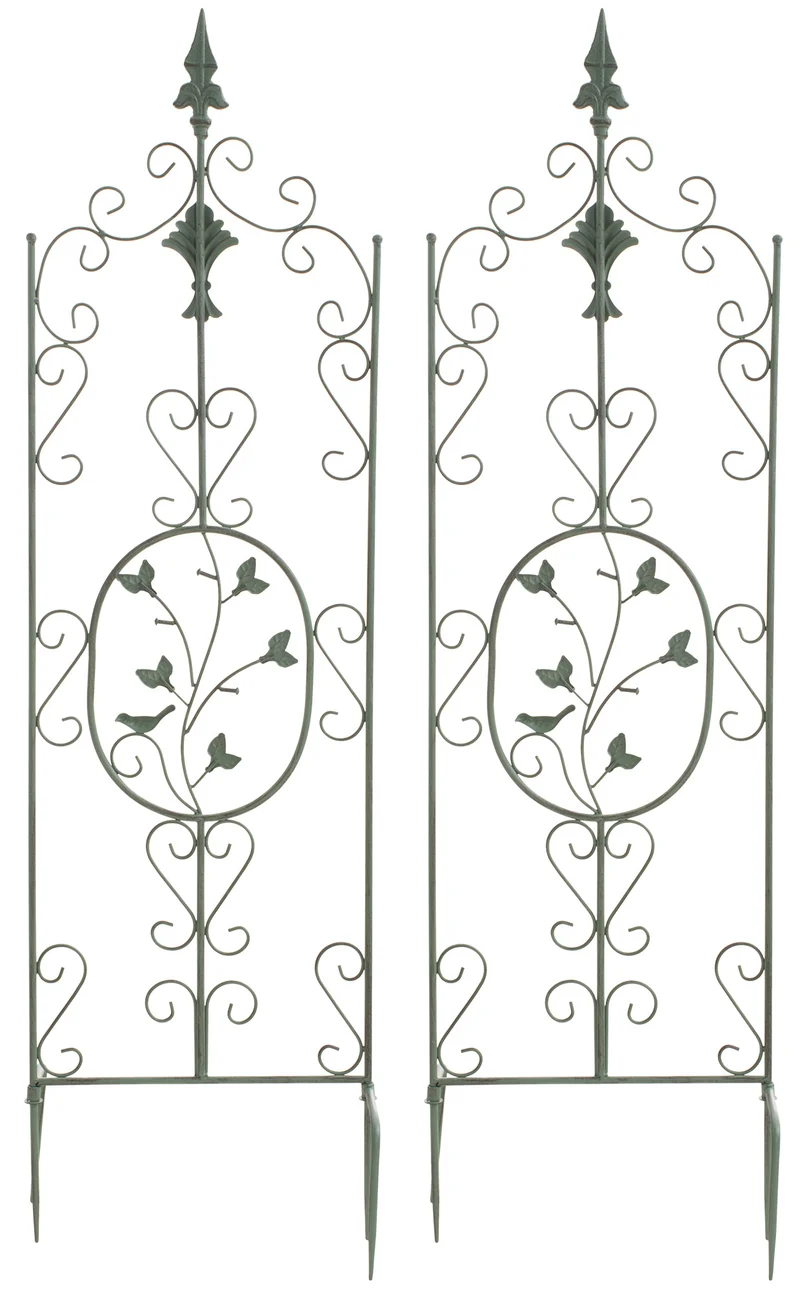 Lot de 2 treillis de jardin support pour plantes grimpantes 122x35 cm en métal vert vieilli 10_0003828