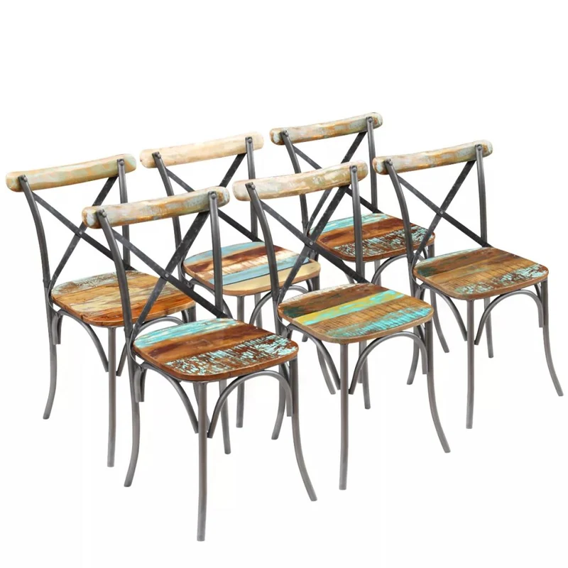 Lot de 6 chaises de salle à manger cuisine style vintage en bois de récupération massif CDS022242