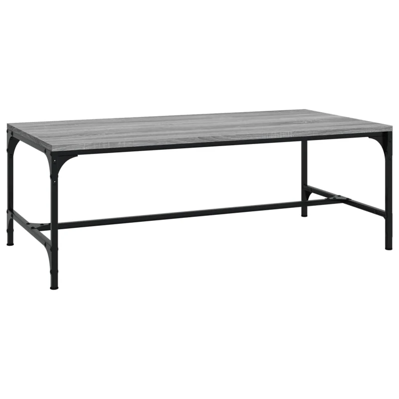 Table basse design industriel 100 x 50 x 35 cm bois d'ingénierie gris et acier DEC039937