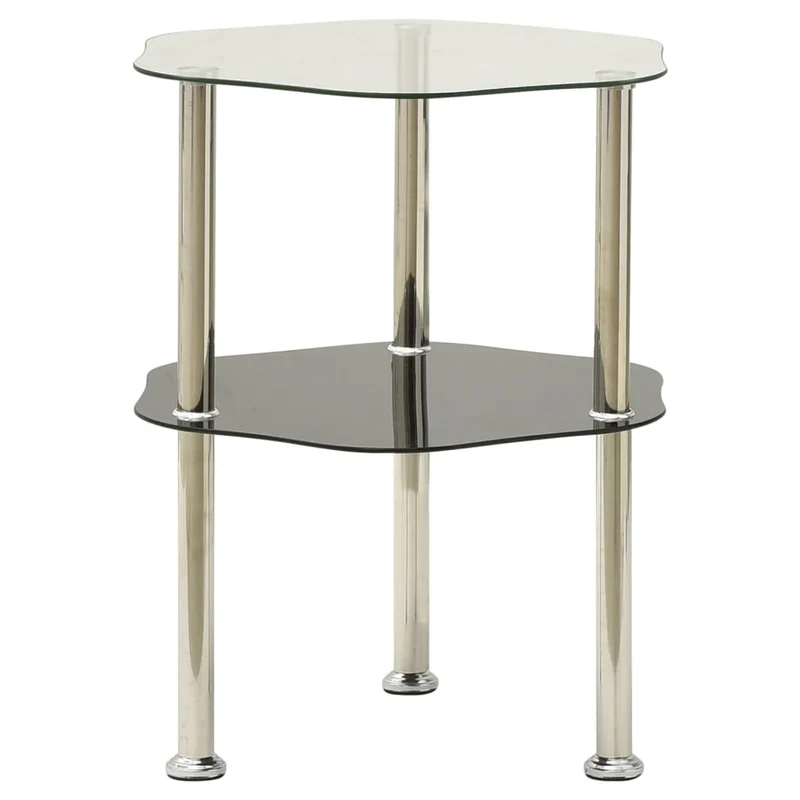 Table d'appoint support de plantes 2 niveaux transparent et noir 38 x 38 x 50 cm verre trempé transparent DEC031470