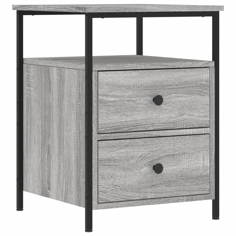Table de chevet avec deux tiroirs et étagère 44 x 45 x 60 cm bois d'ingénierie gris DEC034669