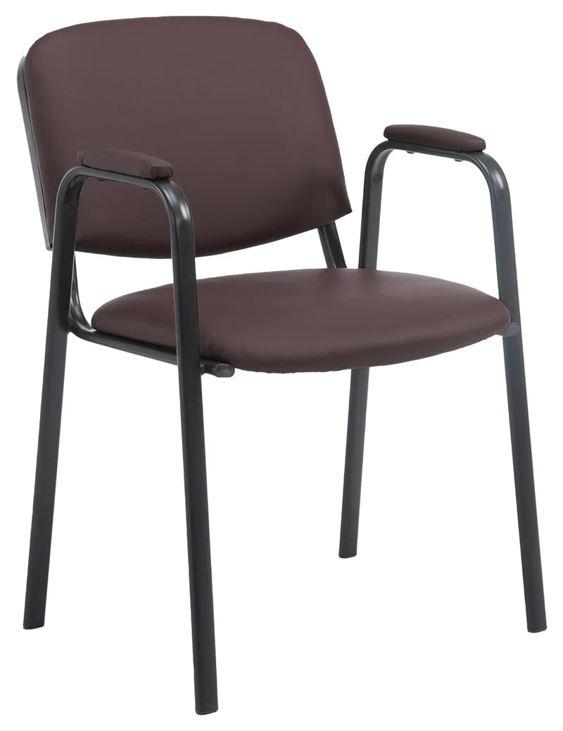Chaise visiteur avec accoudoirs intégrés zone d'attente en PVC marron piètement à 4 pieds en métal noir 10_0003379