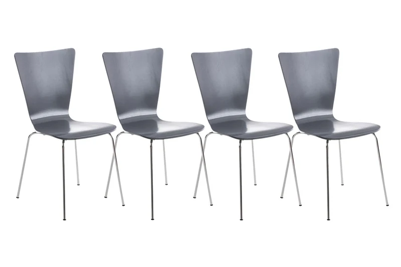 Lot de 4 chaises de cuisine salle à manger empilable en bois gris et structure stable à quatre pieds en métal 10_0003170