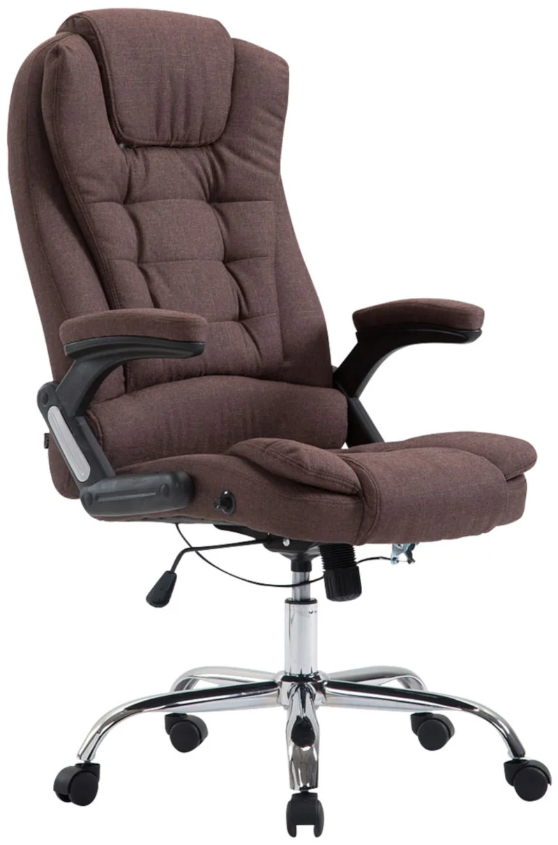 Fauteuil de bureau XXL sur roulettes confortablement rembourrés avec accoudoirs en tissu marron et métal chromé 10_0002662