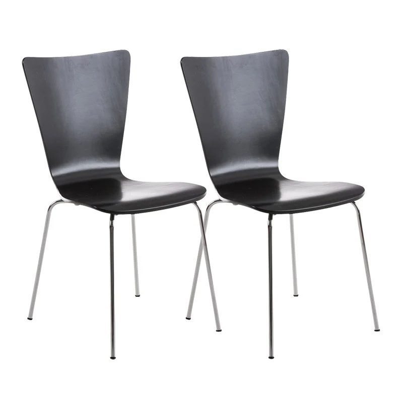 Lot de 2 chaises de cuisine salle à manger empilable en bois noir et structure stable à quatre pieds en métal 10_0003082