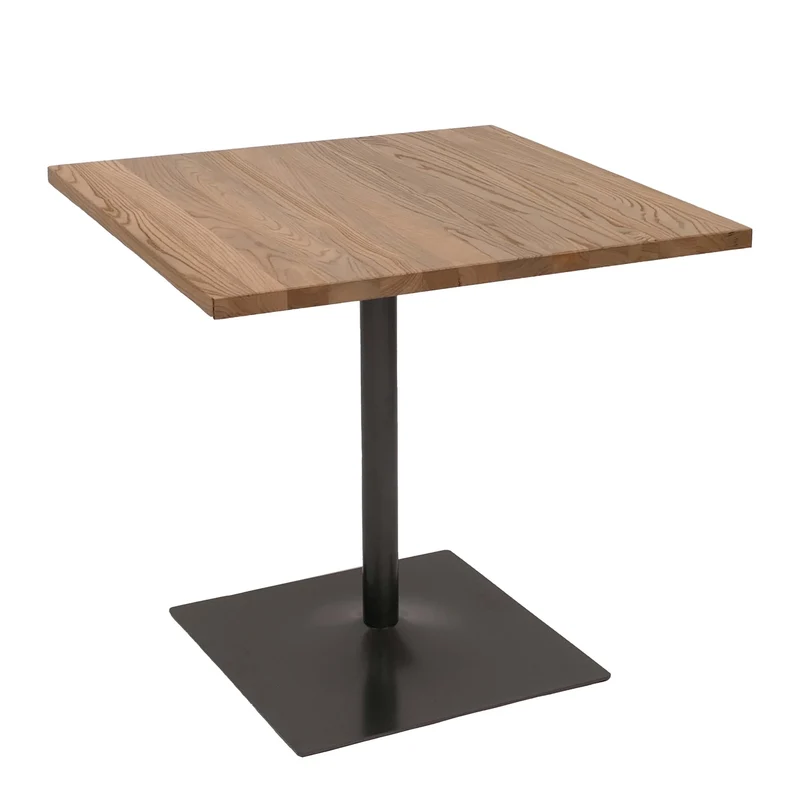 Table bistrot industrielle carrée 80x80 cm plateau en orme massif brun clair pied en acier 04_0009455